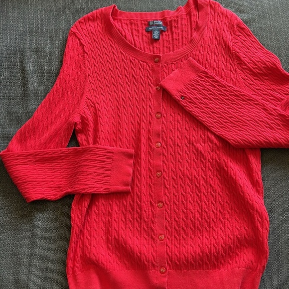Red Cable Knit Sweater Cardigan Tommy Hilfiger Size XL - Picture 3 of 10